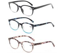 Reading Glasses 2.25 Women 3 Pack Spring Hinge Fashion Round Stylish for Reading with Pouch