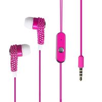 Importer520 3.5mm in-Ear Stereo Headset w/On-Off & Mic for Samsung Galaxy Mega 6.3 I527 (AT & T, Sprint, U.S.Cellular) - White/Pink Diamante