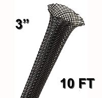 Electriduct 3" Black PET Expandable Braided Sleeving Cable Mesh Flexible Wire Sleeve - 10 Feet