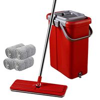 GHH Flat Mop, Floor Mop & Bucket Set with 4X Microfibre Pad & Self Cleaning & Drying 360 Flat Mop Head Dual Chamber Bucket System