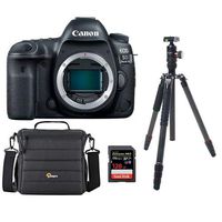 Canon EOS 5D Mark IV DSLR Body - Bundle with FotoPro X-Go Max Carbon Fiber Tripod, 128GB SDXC U3 Card, Camera Case