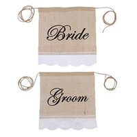 UEETEK 2pcs Rustic Hessian Chair Banner with Bride Groom Sign for Wedding Party Decor