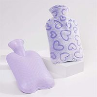 Hot Water Bag with Cute Cartoon Plush Jacket - Purple Heart - Rubber Portable Water Injection Warm Bag