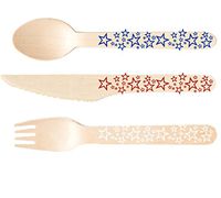 Perfect Stix Stars Cutlery-36ct Wooden Cutlery Set with Stars Custom Printed Red, White and Blue, 1" Height, 1" Width, 6" Length (Pack of 36)