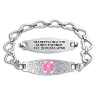 Divoti Custom Engraved Medical Alert Bracelets for Women, Stainless Steel Medical Bracelet, Medical ID Bracelet w/Free Engraving – Beautiful Olive Tag w/Open Heart-Pink-7.0"