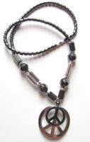 Healing Hematite Necklace with 4 18mm Hematite Beads and Double Peace Sign Pendant