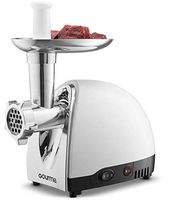 Gourmia GMG525 Electric Meat Grinder - Accessory Kit with 3 Stainless Steel Grinding Plates, Sausage Horn, Kibbeh Attachment - Heavy Duty Stainless Steel - Recipe Book Included
