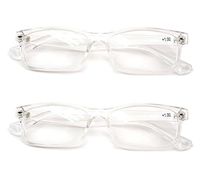 2 Pairs Casual Fashion Rectangular Reading Glasses - Stylish Simple Readers Rx Magnification (Clear, 2.00)