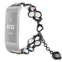 BIYATE Compatible for Fitbit Charge 3 Bands & Charge3 SE Band,Handmade Night Luminous Pearl Charge 3 Band Strap Bracelet Replacement Wristband for Fitbit Charge 3/Charge 3 SE Fitness Tracker