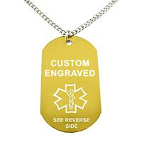 My Identity Doctor - Custom Engraved Medical Alert ID Dog Tag, Yellow Aluminum, 27 Inches Chain