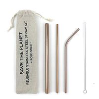 Reusable Stainless Steel Straw Kit | Set of 5 Including 1 Extra Wide Smoothie Straws + 1 Straight Straws + 1 Bent Straw + 1 Cleaning Brush + Travel Bag (10 Kits, Rose-Gold)