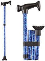 NOVA Folding Cane, Walking Cane with Quad Tip, Foldable & Adjustable Travel Cane, Blue Waves