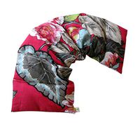 LOVEwrap Warming Neck & Shoulder Wrap - Microwavable Unscented Heat Pad - 6 x 24 - Flax SED Natural - Hot Cold Therapy Soothes Muscles Pain Relief - Relaxation Massage Spa - red Flowers