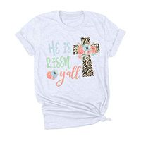 Eoeth Happy Easter!Blouse Shirts for Women he is risen y’all Letter Print Short Sleeved Top Casual Loose T-Shirts Pullover