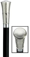 Walking Cane - Silver Men's straight formal cane with 3 1/4" high embossed cap, black wood shaft, 36" long with rubber tip. Cap is available in silver finish.