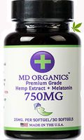 750mg (30ct) MD Organics Pure Organic Hemp Oil Melatonin Softgels Pain Stress Relief Sleep Insomnia Mood Immune Support Skin Hair Vitamins Omegas Non GMO Nanoemulsion Lab Tested for Purity