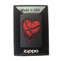 Zippo Custom Lighter - Black Matte Stitched Dripping Broken Heart Distressed Emo Punk Design