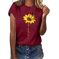Meikosks Womens Sunflower Print Tops Crewneck Short Sleeve Blouses Summer Casual T Shirt Red