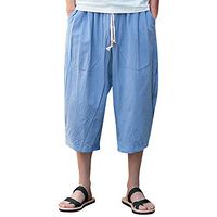 Gocheaper Men's Casual Slim Sports Pants Calf-Length Linen Trousers Baggy Harem Pants (Sky Blue,L)
