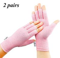 Arthritis Gloves, 2 Pairs Compression Gloves for Women Men, Fingerless Gloves Support and Warmth for Hands, Finger Joint, Relieve Pain from Rheumatoid, Osteoarthritis, RSI (Pink, Small-2 Pairs)