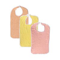 6 Pack Terry Adult Bib with Hook and Loop Fastener (Yellow, Pink, Peach)