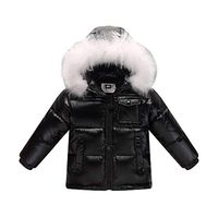 Orangemom Kids Baby Down Jacket Coat Winter Thicked Hooded Winterproof Outerwear-Black 2T