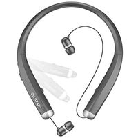 Bluetooth Headphones, AMORNO Foldable Wireless Neckband Headset with Retractable Earbuds, Sports Sweatproof Noise Cancelling Stereo Earphones with Mic (Grey)