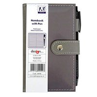 Slim Faux Leather Pocket Closing Notebook with Pen - Grey, Size 6.1" x 3.7"