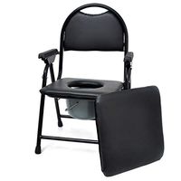 Foldable Commode Chair Pregnant Woman Elderly Disabled Toilet Stool Squatting Pan Armrest Non-Slip Safety Toilet Stool Multifunction Toilet Chair,Black