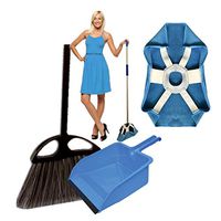 Broom and Dustpan Set (Long Handle) with"The Broomie" Micro Fiber Broom Cover, Turns Your Broom Into a Dirt, Dust and Pet Hair Magnet.