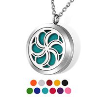 HOUSWEETY Aromatherapy Essential Oil Diffuser Necklace-Stainless Steel Locket Pendant,11 Refill Pads(Engraving)