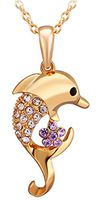 Greendou Fashion Jewelry 18K Gold/Rose Gold/White Gold Inlay Crystal Cubic Zirconic Cute Dolphin Pendant Necklace (Gold)