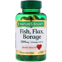 Nature's Bounty Fish, Flax, Borage 1200mg, Omega 3-6-9, 72 Softgels