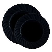 Posh Party Supplies Decorative Black Round Plastic Plate Combo for 20 Settings | 20 10.25" Dinner Plates| 20 6.25" Salad Plates | 40 Piece Set