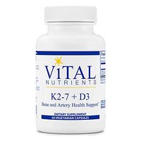 Vital Nutrients - K2-7 + D3 - Bone and Artery Health Support - 60 Capsules per Bottle