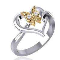 Slendima Elegant Butterfly Love Hollow Heart Shape Rhinestone Finger Ring Wedding Bridal Jewerly Gift - Size 6-10 Golden US 10