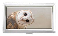 Common Barn Owl Head Close Up Design Unisex Stainless Steel Cigarette Holder Case Protection Credit Business Card Storage Box Pocket/Wallet