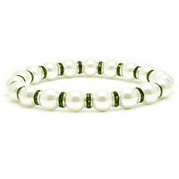 Accents Kingdom Women's Magnetic Hematite White Tuchi Simulated Pearl Bracelet with Simulated Peridot Crystal, 7.5"