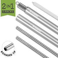 Reusable Stainless Steel Straws with Case: 4 Metal Straws + 2 Aluminum Cases + 2 Cotton Cleaning Brushes + 2 Pouches, 8.5 Inches Long, Portable Travel Drinking Straw for Personal Use (2 Cases - 8mm)