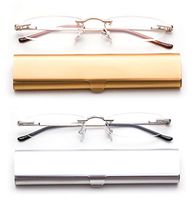 2 Pack Compact Reading Glasses in Tube Slim Rimless Reader in Aluminum Case