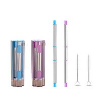 Collapsible Reusable Straws Stainless Steel Metal Drinking Straw Portable Straw with Case(BluePurple)