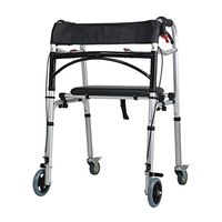 Walkers Stand-Up with Handbrake, Height and Width Adjustable, 4 Rollers and Seat for The Elderly