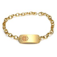 LF Mens 316L Stainless Steel ICE Customized Personalized Caduceus Lariat Medical Alert ID Tag Link Bracelet Sos Emergency Allergy Awareness gOLD,Free Engraving