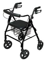 Lumex Walkabout Contour Deluxe Rollator with Seat - Larger 8" Wheels & Padded Backrest for Upgraded Comfort - Black, RJ4805K