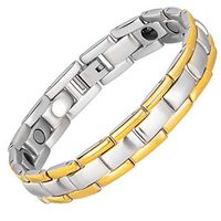 Qucasyl Titanium Magnetic Therapy Bracelets for Men, Arthritis Pain Relief Bracelets with Removal Tool, Silver Gold Christmas/New Year Gifts