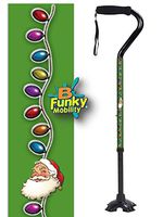 Adjustable Walking Cane Foam Handle Quad Footed Four Pointed Cane Tip Santa Claus Holiday Design
