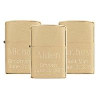 Personalized Zippo Set of 3 Brushed Brass Lighters with Free Engraving
