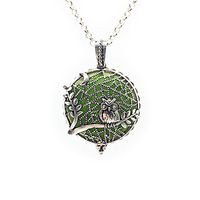 Fuller Joy Premium Owl Aromatherapy Essential Oil Diffuser Antiqued Necklace Locket Pendant with Chain, Silver