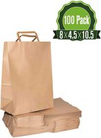 8 X 4.5 X 10.5 Kraft Paper Gift Bags Bulk with Flat Handles[100Pc]. Ideal for Shopping, Packaging, Retail, Party, Craft, Gifts, Wedding, Recycled, Business, Goody and Merchandise Bag (Brown)