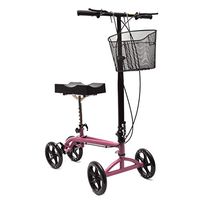 Clevr Medical Foldable Adjustable Steerable Knee Walker Scooter with Dual Brake System & Basket for Foot Injuries or Surgery, Alternative to Crutches, Pink